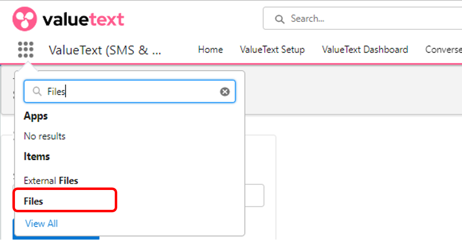 ValueText app launcher search box with