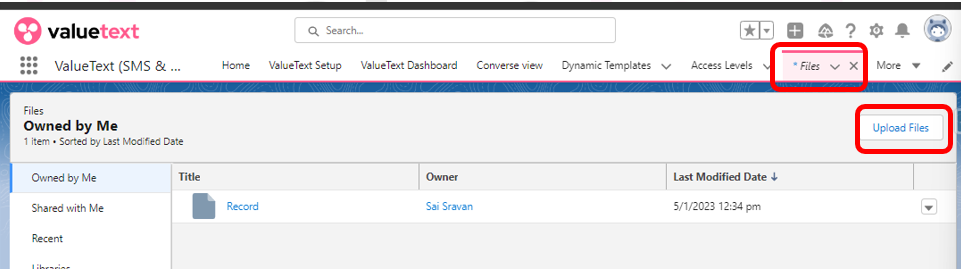 Files list view
