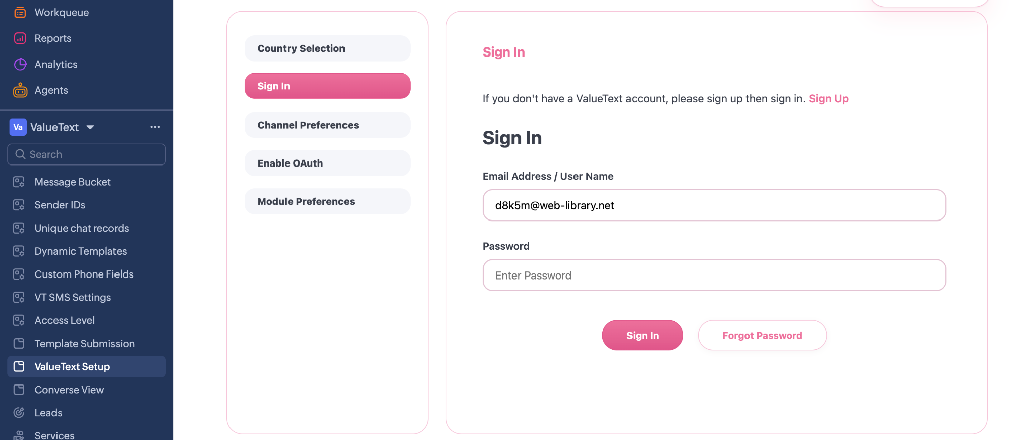 The Sign In step with Email Address / User Name and Password fields, Sign In and Forgot Password buttons