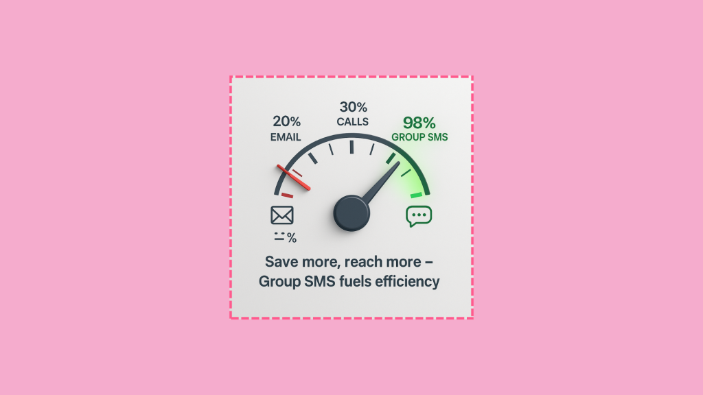 Communication fuel gauge showing Group SMS efficiency vs email and calls